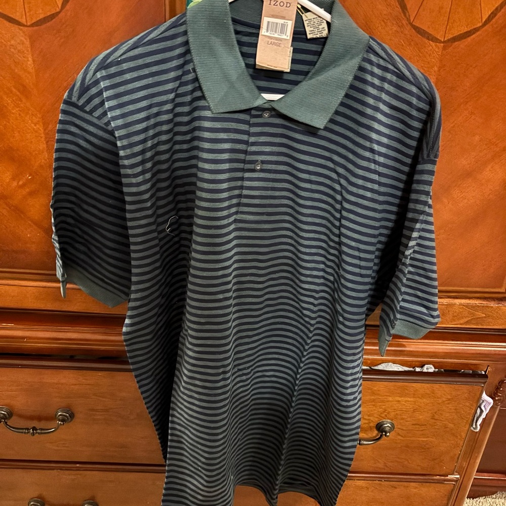 Izod Men’s Striped Polo in Teal and Navy